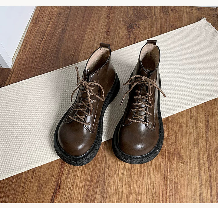 Women's Ankle Boots Lace Up Casual Low Heel Short Booties