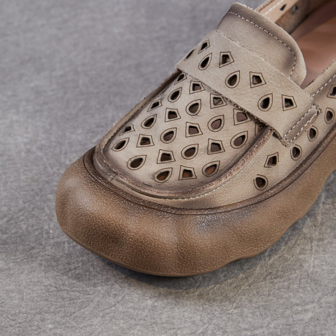 Women's Summer Leather Slip-on Flats — Cutout & Breathable Design