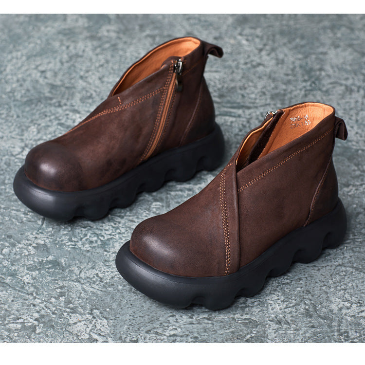 Women's Genuine Leather Platform Ankle Boots – Lightweight Chunky Sole Boots