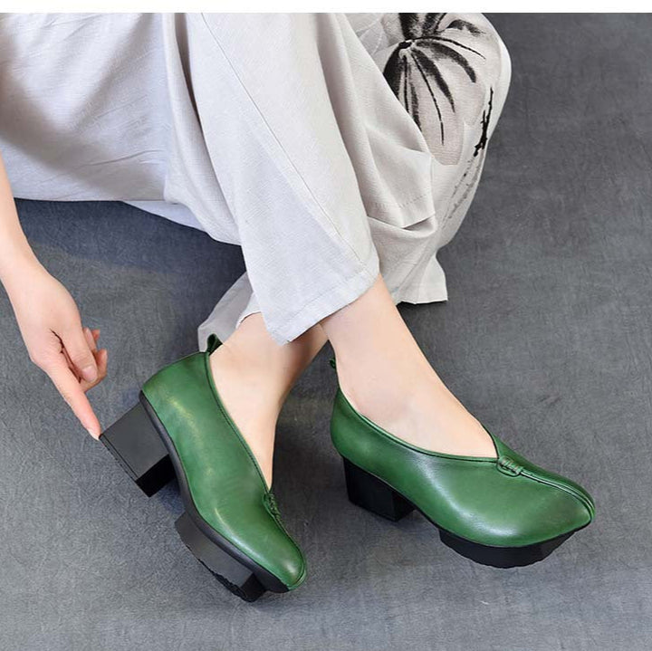 Women's Block Heel Leather High Heels – Slip-On Japanese Design