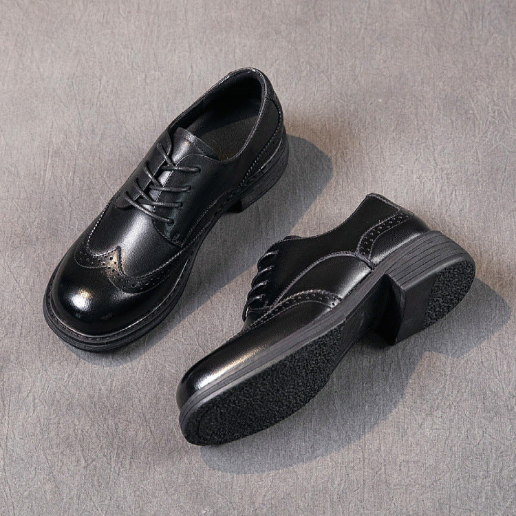 Women's Leather British-Style Brogue Lace-up Oxford Shoes