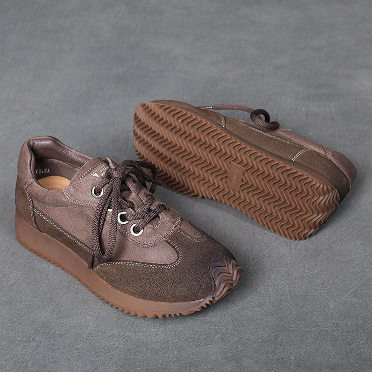 Women's Flat Leather Patchwork Casual Tennis Shoes Sneakers