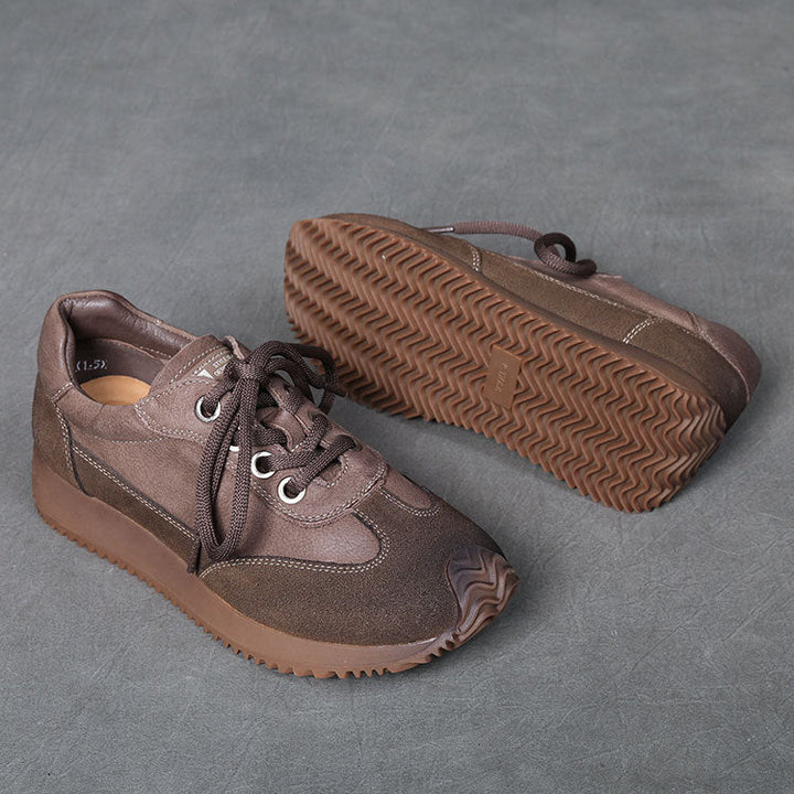 Women's Flat Leather Patchwork Casual Tennis Shoes Sneakers