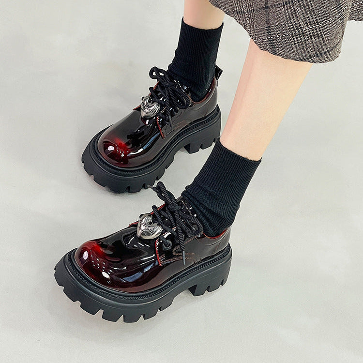 Women's Leather Oxford Shoes - Platform Chunky High Heel Derby  Shoes Lace-up Round Toe Spring Fall Brogues