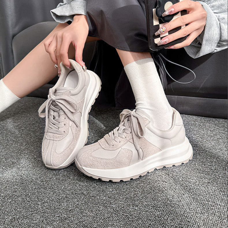 Breathable Leather Trainers – Women’s Retro Lace-Up Sneakers