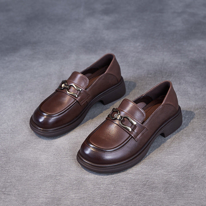 British Luxury Leather Loafers for Women - Signature Chain Detail & Slip-On