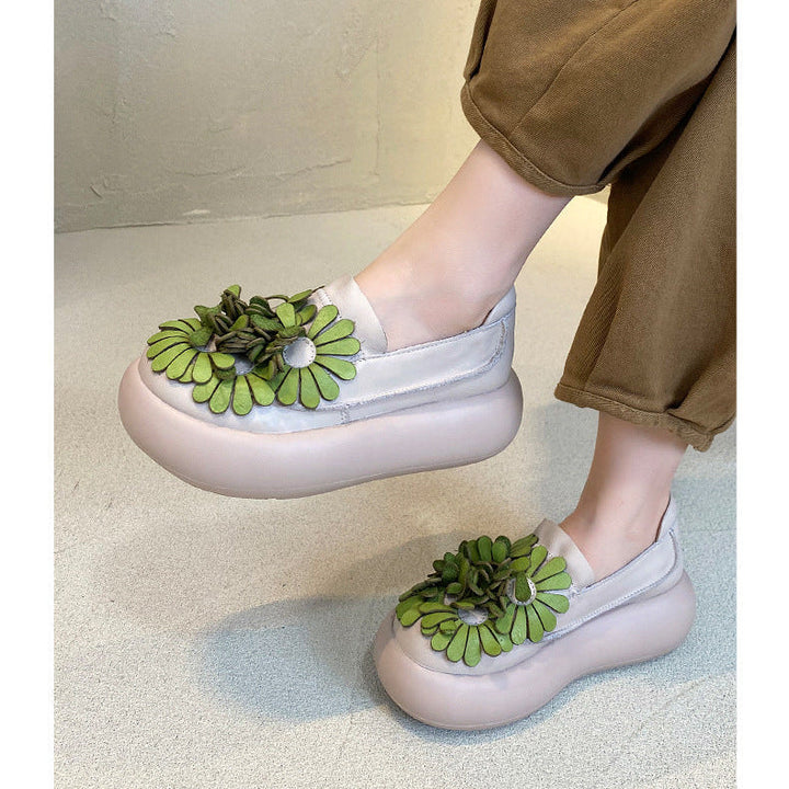 Women’s Handmade Leather Floral Ethnic Style Platform Shoes – Retro Casual Flats