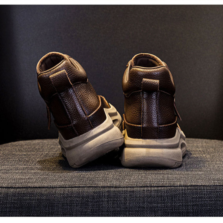 Women's Leather Lace-up Casual Platform Walking Shoes High-top Sneakers
