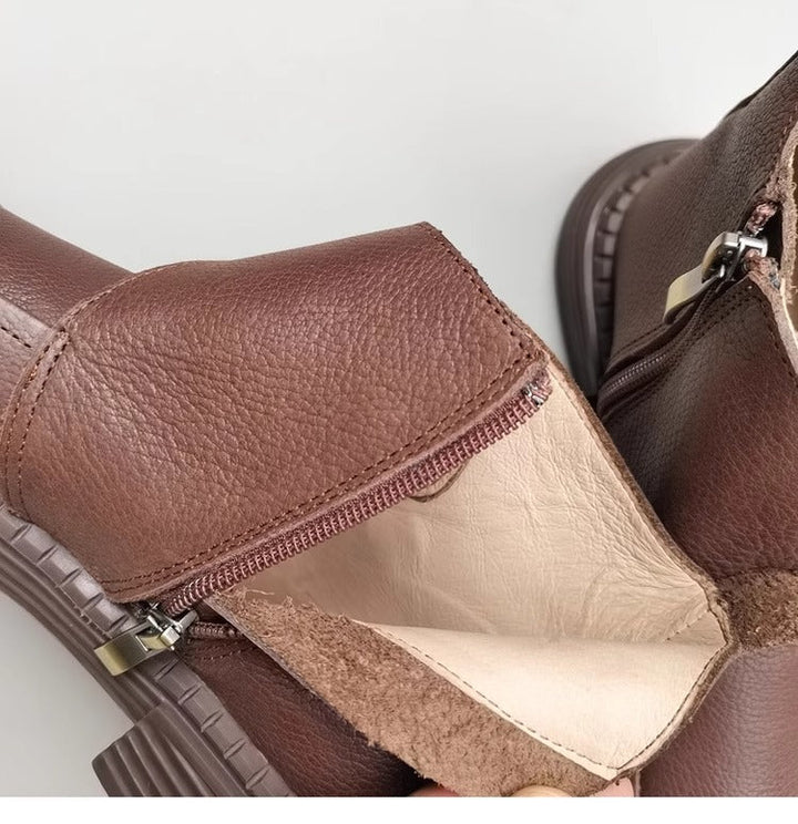 Genuine Leather Women's Ankle Boots - Big Toe Box Platform Work Boots