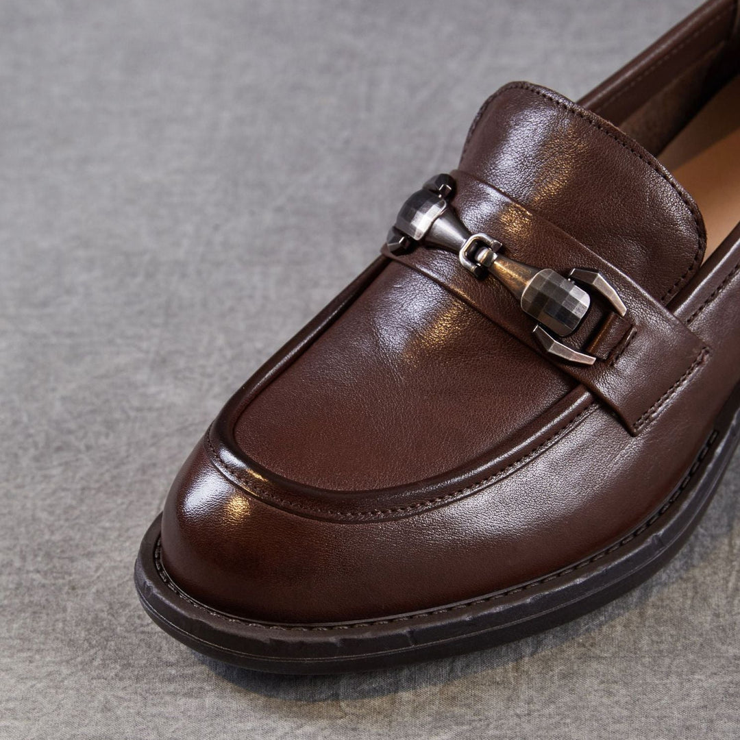 Women's Genuine Leather Casual Shoes Spring Fall Dress Buckle Slip-on Loafers