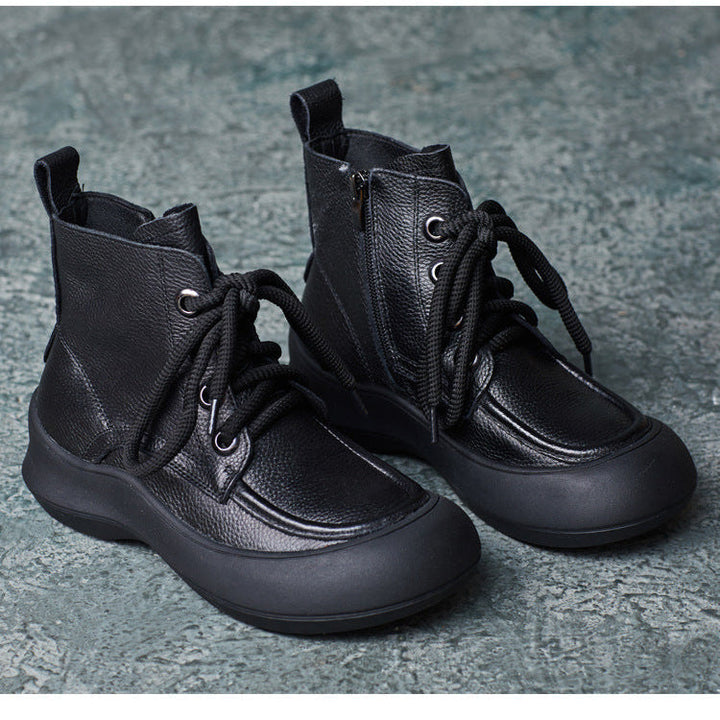 Women's Zip Lace-Up Leather Ankle Boots – Comfortable for Daily Wear