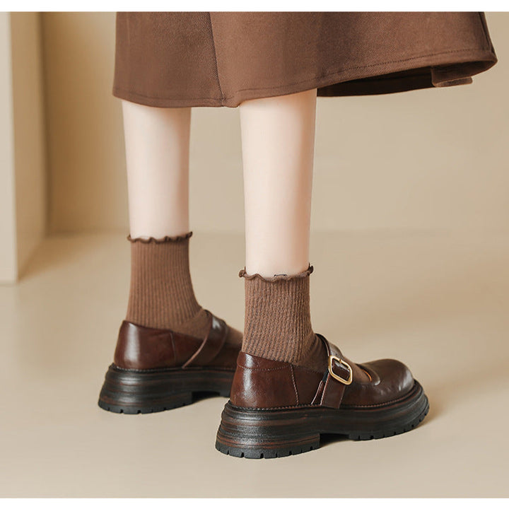 Platform Leather Comfortable Low Heel Mary Jane Women's Shoes