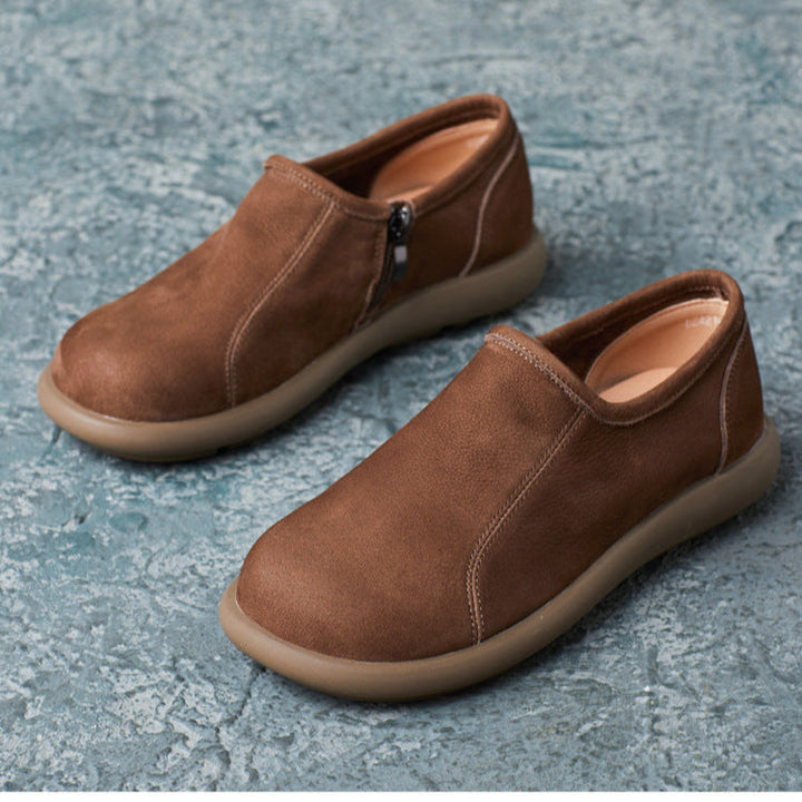 Women's Handmade Vintage Minimalist Comfort Slip-On Zipper Flats