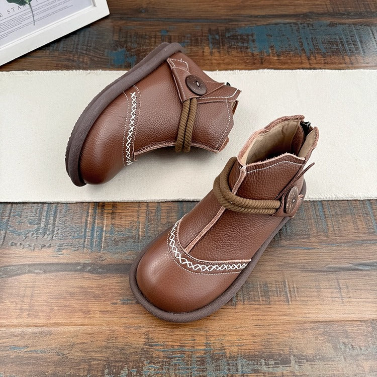 Women's Casual Flat Leather Ankle Shoes – Back Zip Design