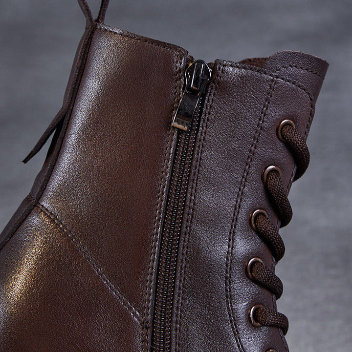 Women's Casual Genuine Leather Platform Boots – Chunky Heel & Side Zip