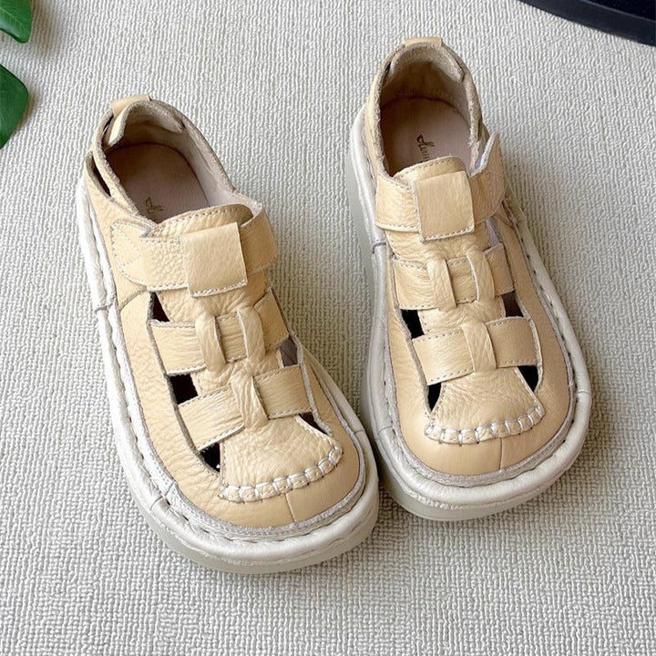 Women's Soft Leather Velcro Closed-Toe Chunky Platform Sandals – Ugly-Cute Style