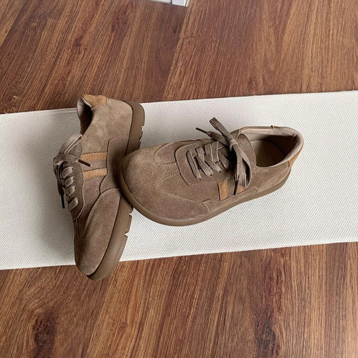 Women's Casual Cow Suede Lace-Up Sneakers – Comfortable & Stylish