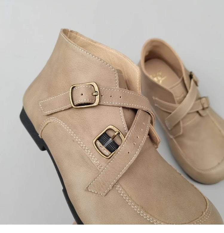 Womens Big Toe Box Genuine Leather Wide Fit Ankle Boots - Comfort Shoes for Wide/High Instep Feet