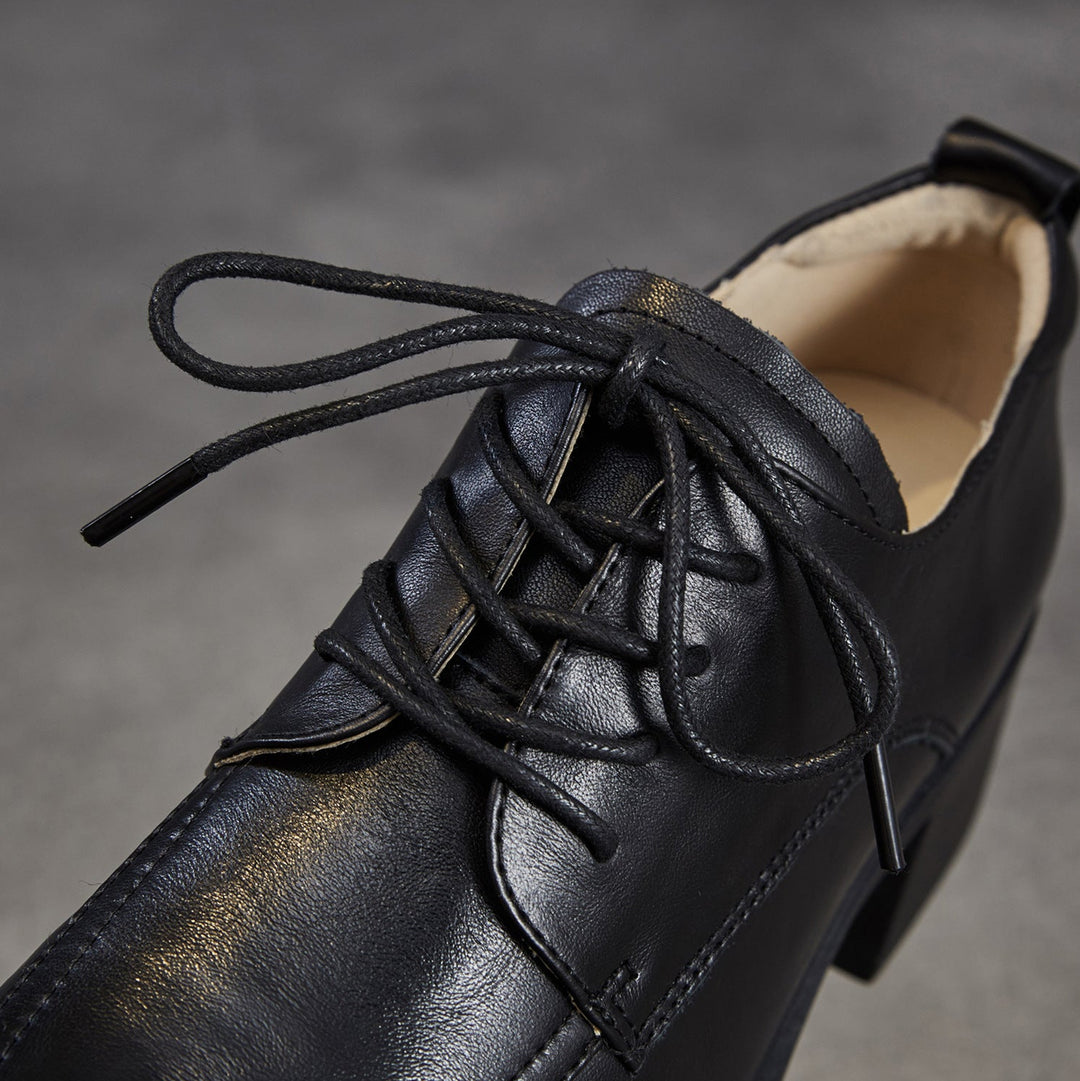 Women's Top-Grain Leather Oxford Shoes Chunky High Heel Lace Up Platform Pumps
