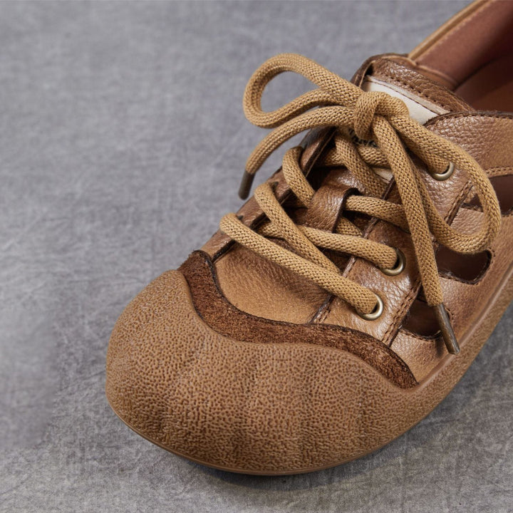 Women's Chunky Leather Cutout Summer Oxford Sandals Barefoot-Friendly Perforated Walking Shoes
