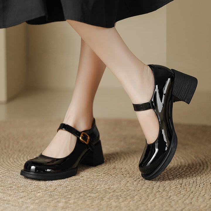 Patent Leather Buckle High Heeled Mary Jane Women's Shoes