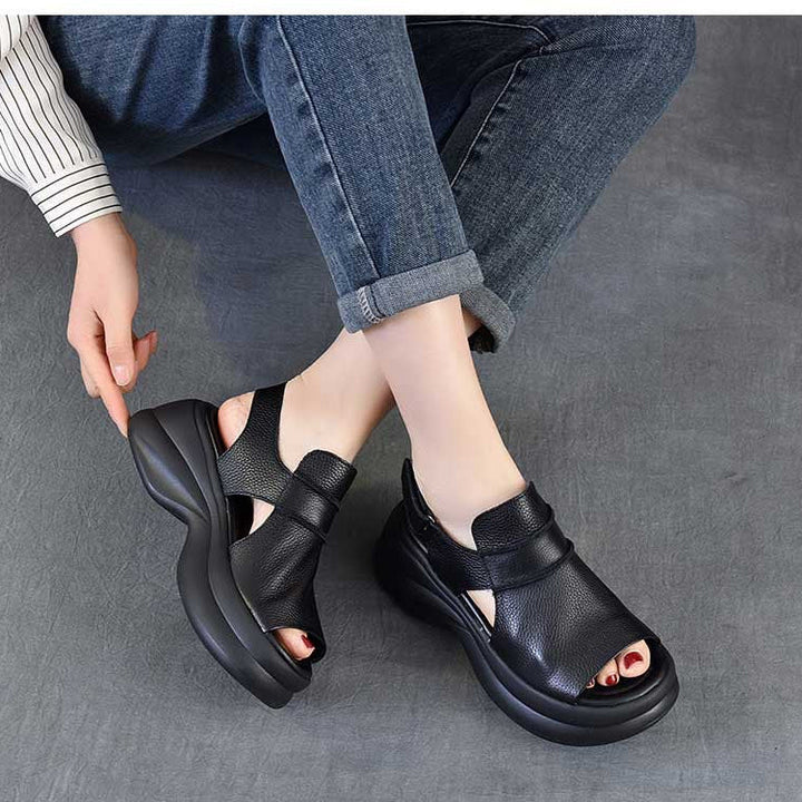 Comfortable Leather Chunky Sandals for Women - Lightweight Platform Summer Shoes