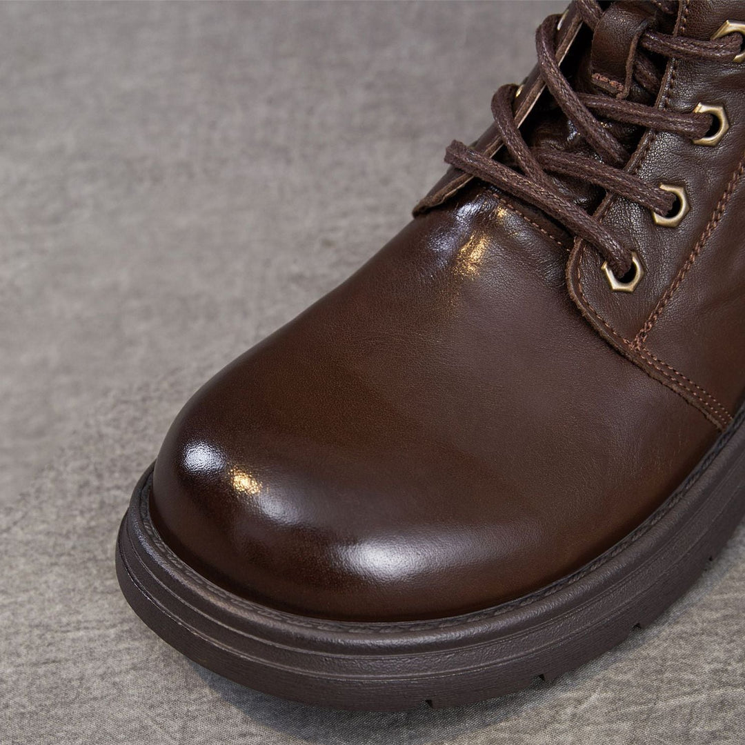 Women's Leather Winter Combat Ankle Boots Soft Lined Lace-up Walking Booties