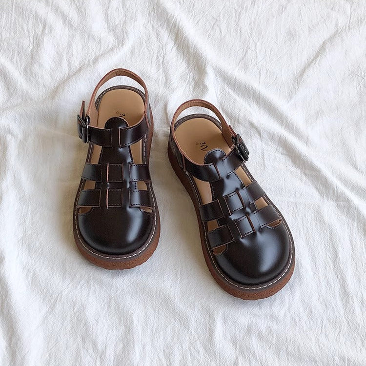 Clearance Sale Women's Leather Closed Toe Round Sandals