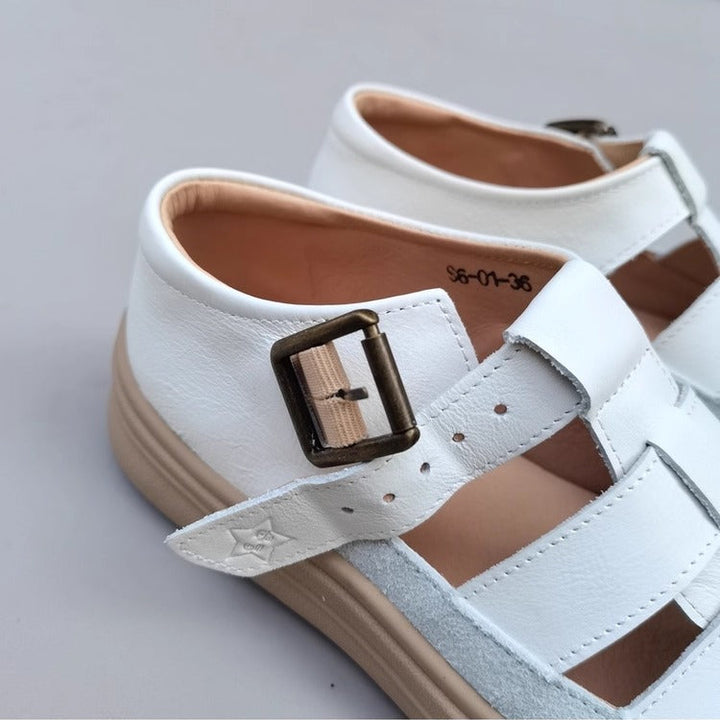 Women's Genuine Leather Closed-Toe Woven Sandals – Soft Sole & Casual Style