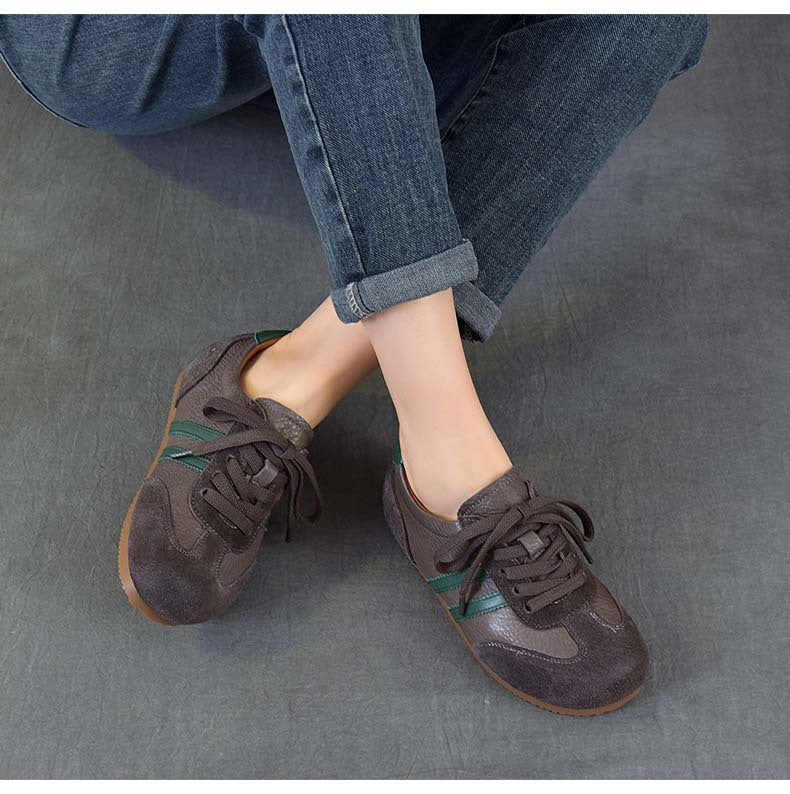Women's Vintage German Army Trainers Top-Grain Leather Hidden Wedge Sneakers