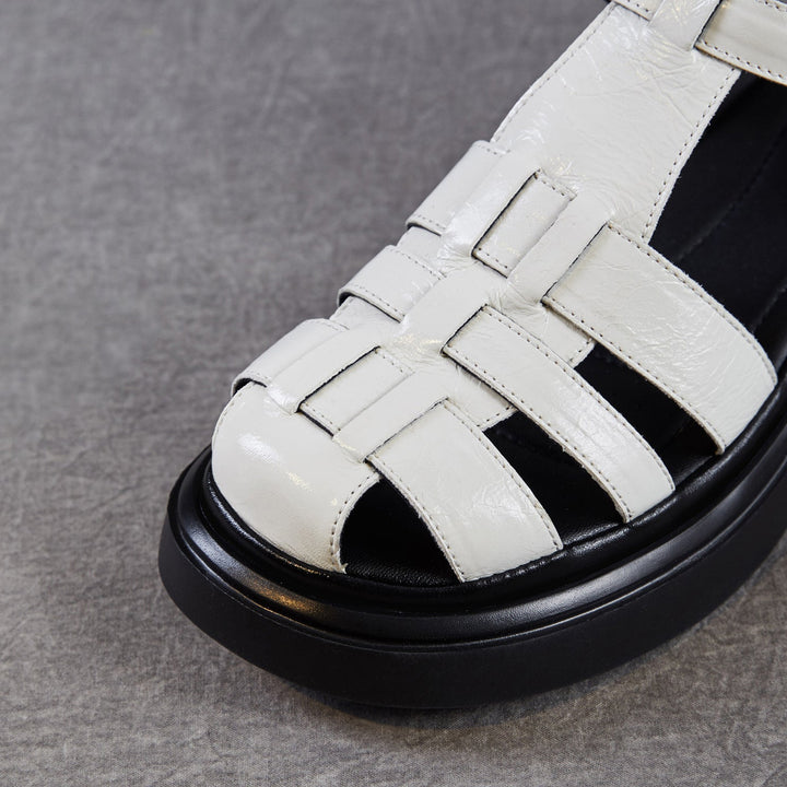 Women's Genuine Leather Casual Sandals Summer Fisherman Platform Wedge Comfort Shoes