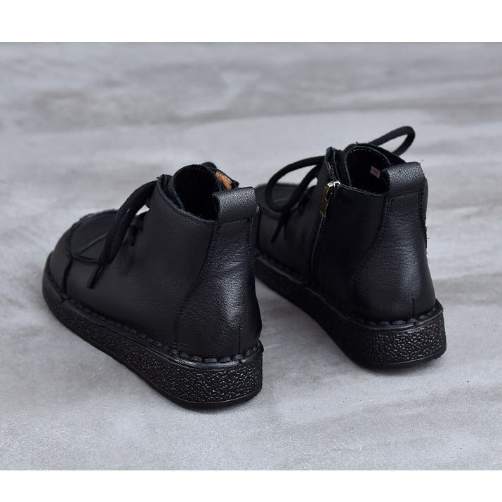 Women's Leather Flat Ankle Boots – Comfortable Casual Lace-Up Zipper Style