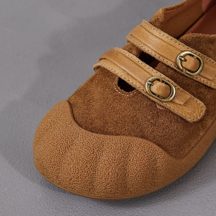 Women‘s Retro Leather Slip-on Mary Jane Flats Vintage Casual Walking Shoes