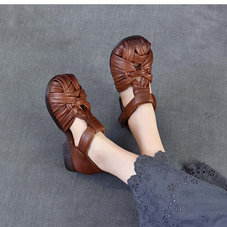 Women's Leather Woven Sandals - Handcrafted Cut-out Fisherman Shoes