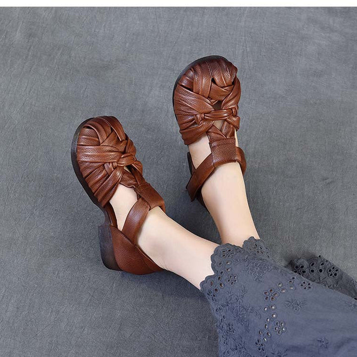 Women's Leather Woven Sandals - Handcrafted Cut-out Fisherman Shoes