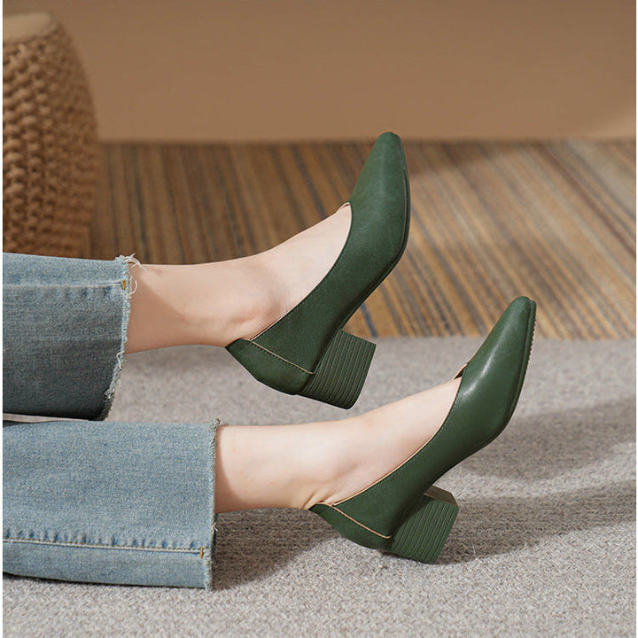 Women's Leather Mid Heel Multicolor Slip On Comfortable Pump