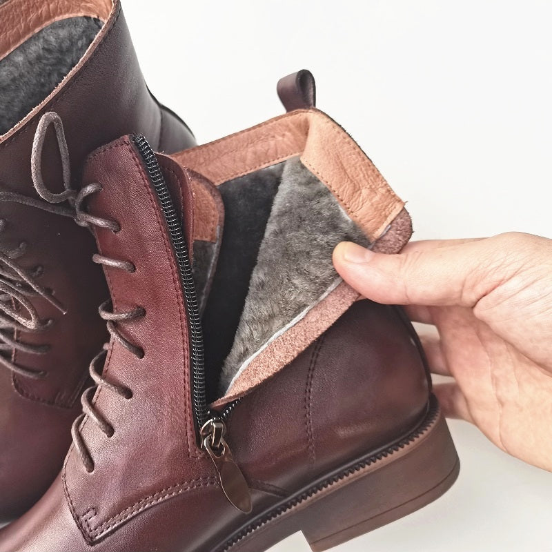 Women's Leather Shearling Ankle Boots – Wide Toe Winter Warm Boots