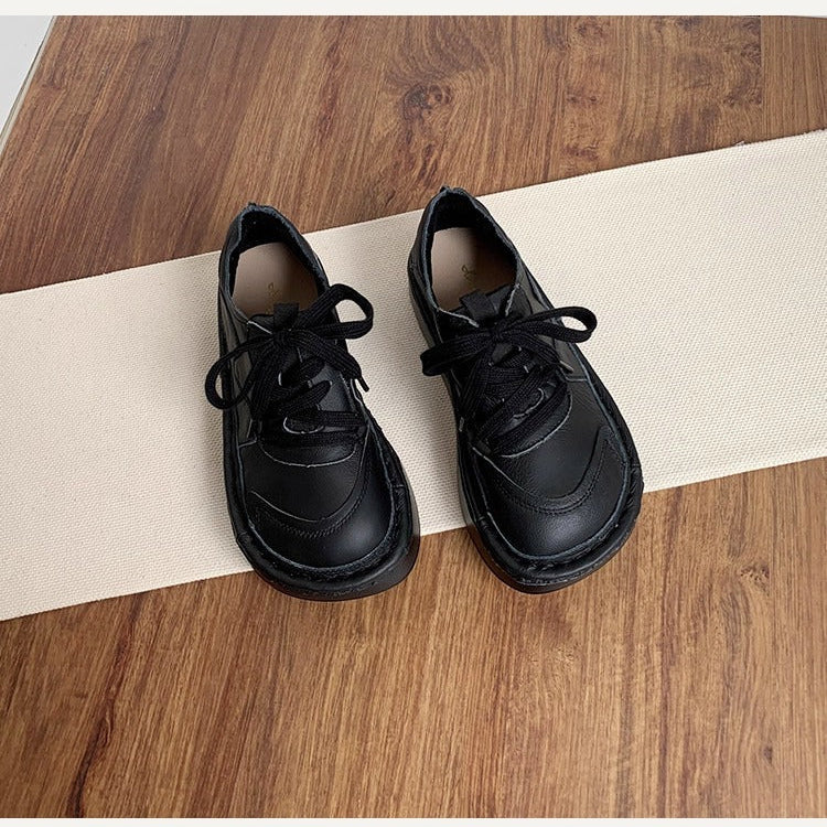Women's Leather Chunky Platform Lace-Up Casual Shoes – Ugly-Cute Style