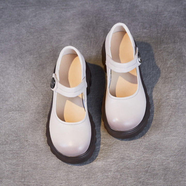 Luxury Leather Mary Janes for Women - Platform Heel with Velcro