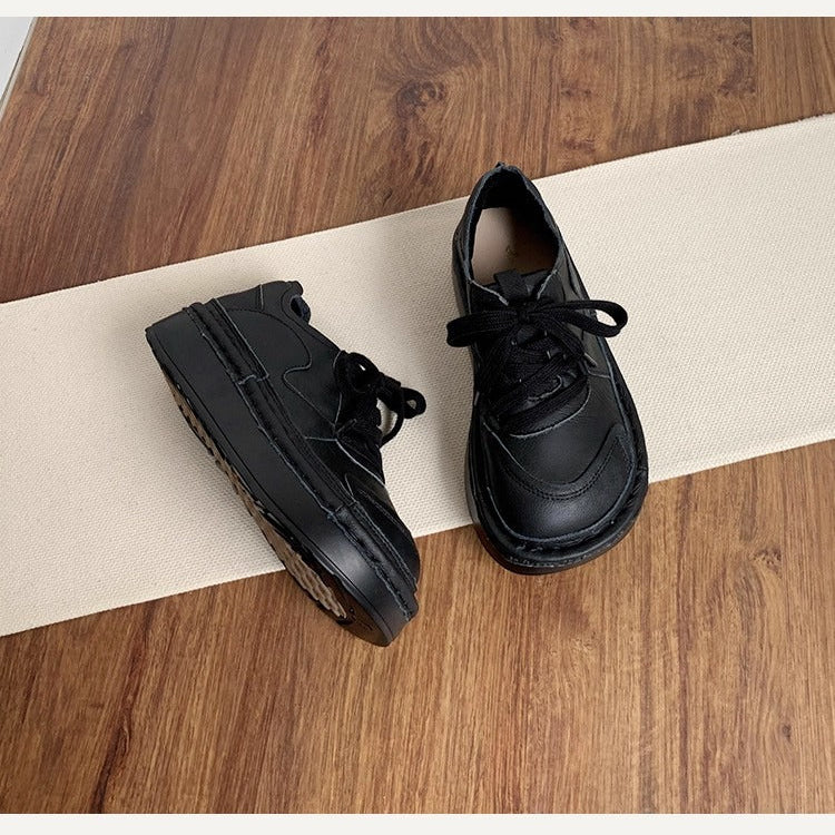 Women's Leather Chunky Platform Lace-Up Casual Shoes – Ugly-Cute Style