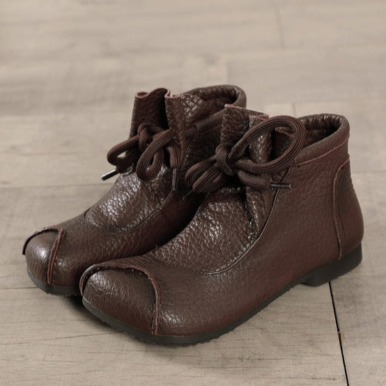 Women's Vintage Ankle Boots Round Head Flat Leather Boots
