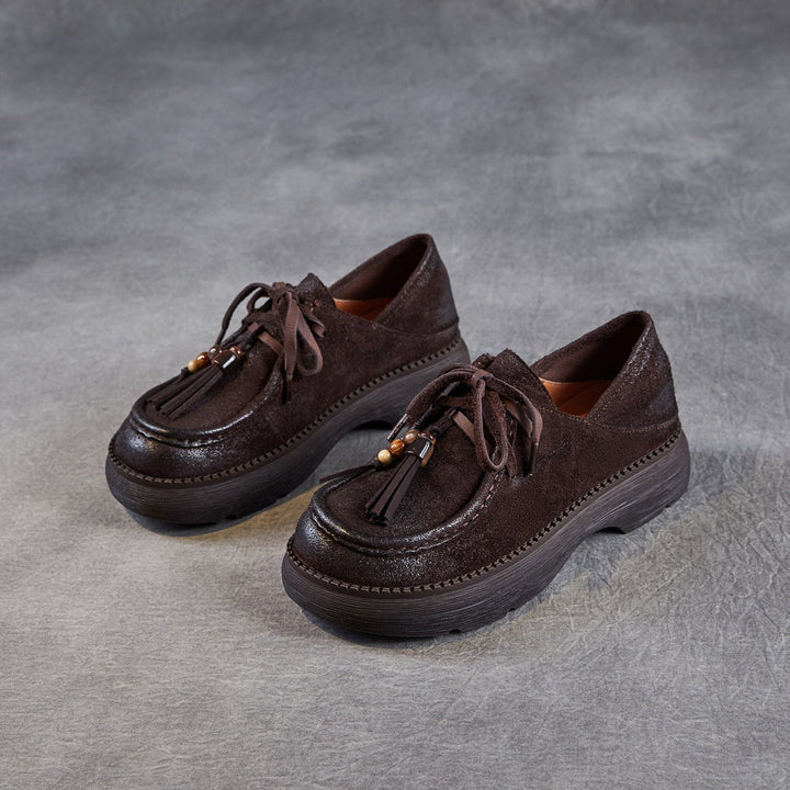 Women’s Suede Tassel Lace-Up Platform Shoes – Casual Everyday Style