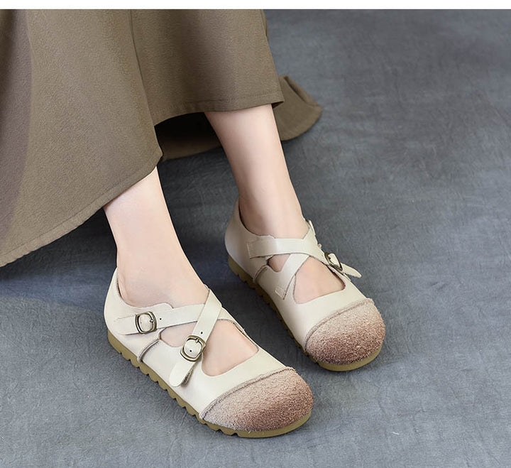 Women's Leather Flat Cross Strap Casual Shoes