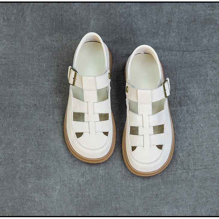 Leather Fisherman Sandals - Women's Retro Round Toe Platform Summer Flats