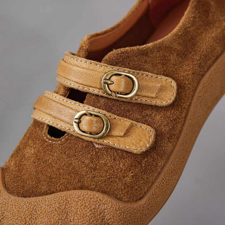 Women‘s Retro Leather Slip-on Mary Jane Flats Vintage Casual Walking Shoes