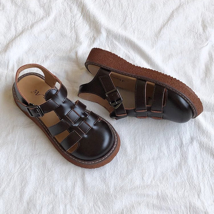 Clearance Sale Women's Leather Closed Toe Round Sandals