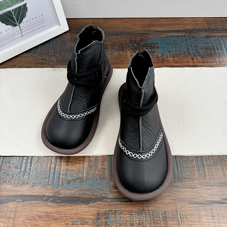 Women's Casual Flat Leather Ankle Shoes – Back Zip Design