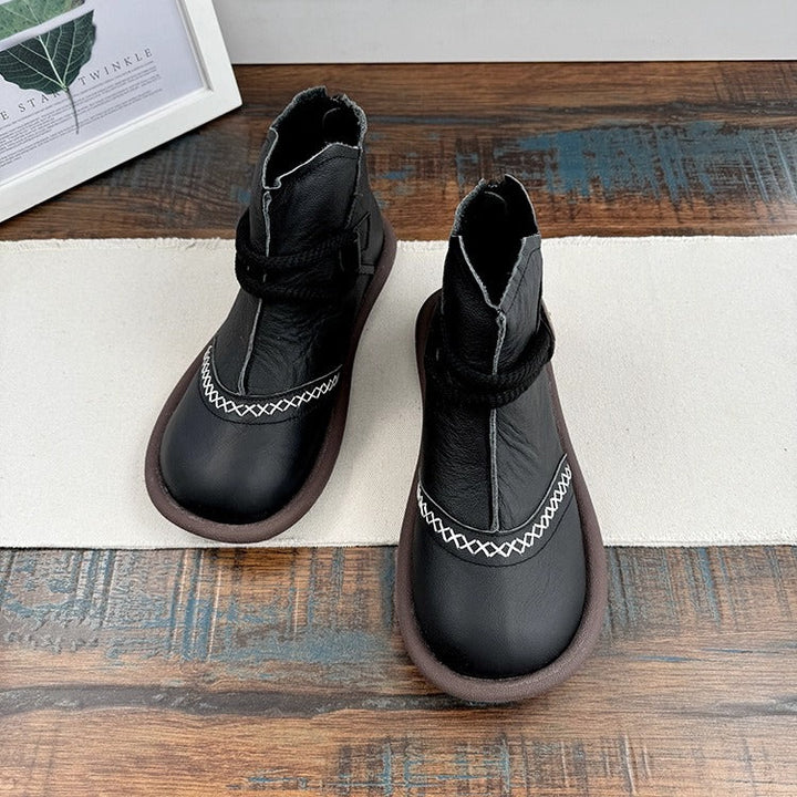 Women's Casual Flat Leather Ankle Shoes – Back Zip Design