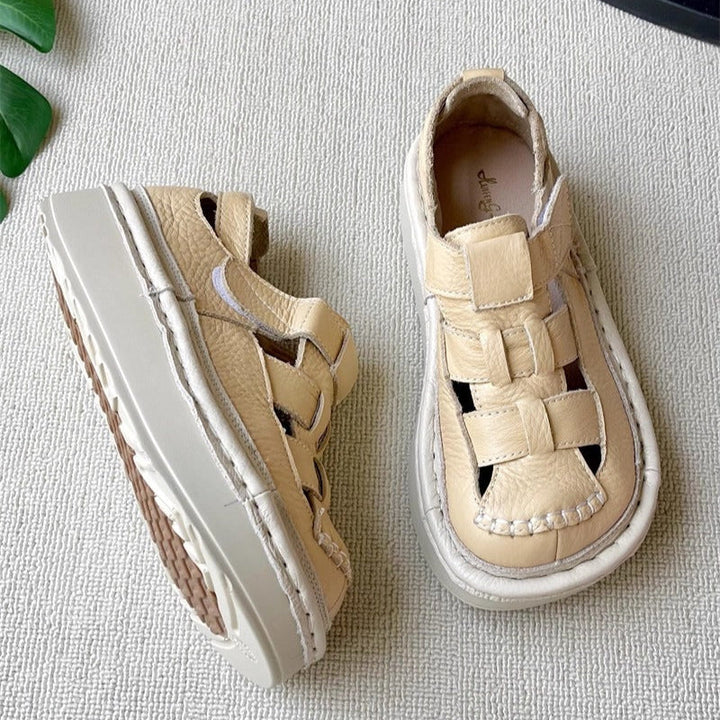 Women's Soft Leather Velcro Closed-Toe Chunky Platform Sandals – Ugly-Cute Style