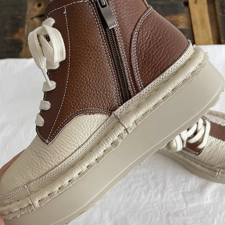 Women's Chunky Lace-Up Ankle Boots – Casual Patchwork Ugly-Cute Style